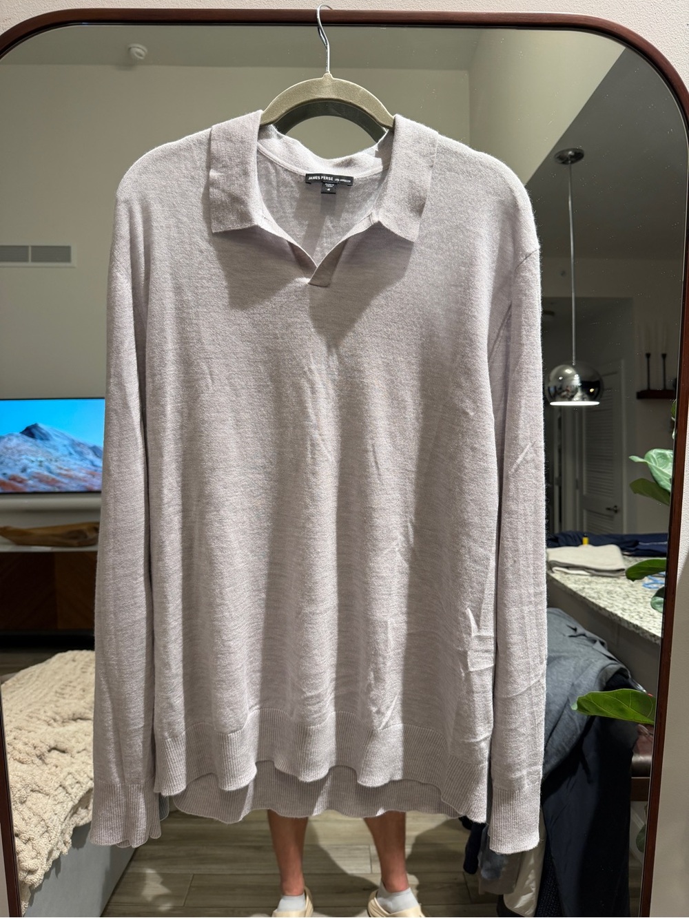 James Perse Lightweight Fine Gauge Cashmere Polo - Stone Size 4